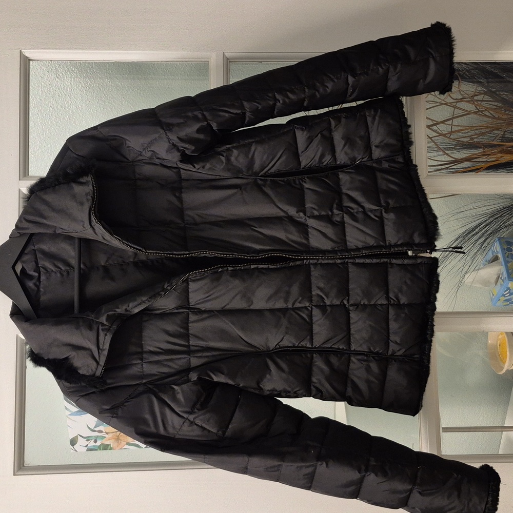 MARC NEW YORK Black Down Jacket w/ Rabbit Fur Trim *EUC*
